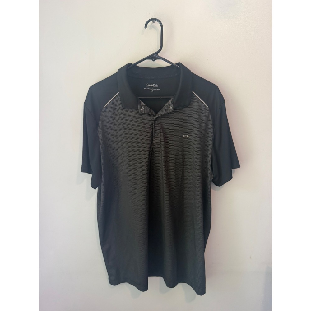 Calvin Klein Performance Mens Large Black Gray Honeycomb Texture Polo‎ Shirt 493